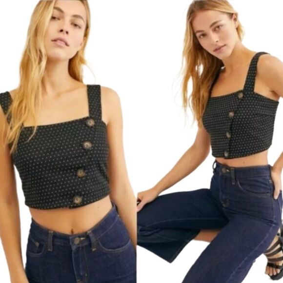 Free People This Is Love polka dot crop top S - Picture 1 of 5